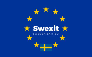 Flag of Sweden on European Union. Swexit - Sweden Exit EU European Union Flag with Title EU exit for Newspaper and Websites. Isolated Vector EU Flag with Sweden Country and Exit Name Swexit.